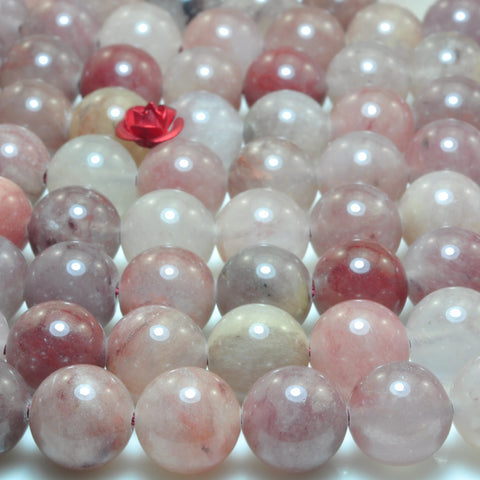 YesBeads Natural Raspberry quartz smooth round loose beads purple red crystal stone wholesale jewelry making 15"
