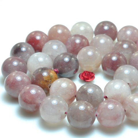 YesBeads Natural Raspberry quartz smooth round loose beads purple red crystal stone wholesale jewelry making 15"