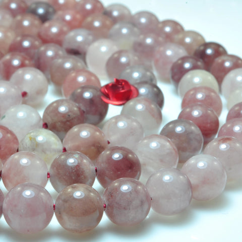 YesBeads Natural Raspberry quartz smooth round loose beads purple red crystal stone wholesale jewelry making 15"