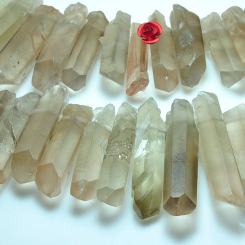 YesBeads 15 inch Quartz crystal points titanium coated gray crystal top drilled rough matte spike tower pendant stick beads
