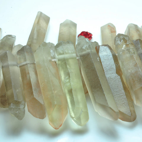 YesBeads 15 inch Quartz crystal points titanium coated gray crystal top drilled rough matte spike tower pendant stick beads