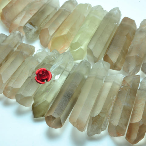 YesBeads 15 inch Quartz crystal points titanium coated gray crystal top drilled rough matte spike tower pendant stick beads