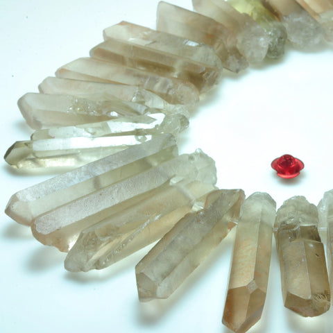 YesBeads 15 inch Quartz crystal points titanium coated gray crystal top drilled rough matte spike tower pendant stick beads
