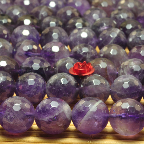 YesBeads Natural Amethyst gemstone faceted round loose beads gemstone wholesale jewelry making bracelet design 15''
