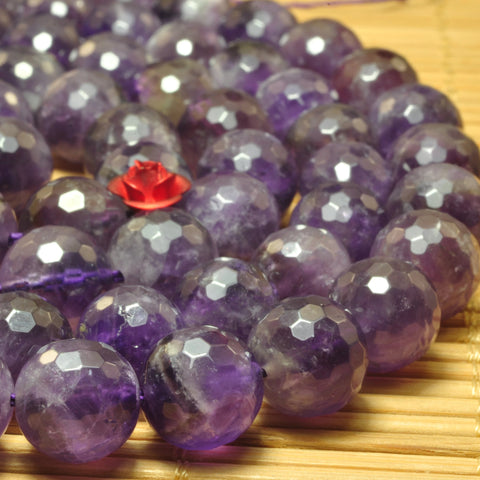 YesBeads Natural Amethyst gemstone faceted round loose beads gemstone wholesale jewelry making bracelet design 15''