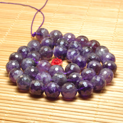 YesBeads Natural Amethyst gemstone faceted round loose beads gemstone wholesale jewelry making bracelet design 15''