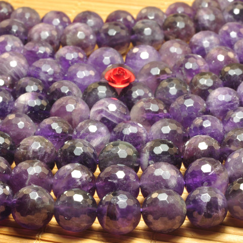 YesBeads Natural Amethyst gemstone faceted round loose beads gemstone wholesale jewelry making bracelet design 15''