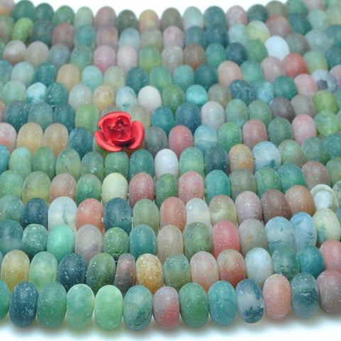 YesBeads Natural Indian Agate matte rondelle beads gemstone wholesale jewelry 15"