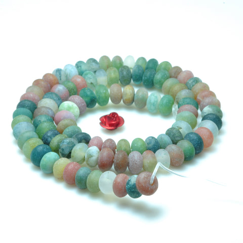 YesBeads Natural Indian Agate matte rondelle beads gemstone wholesale jewelry 15"