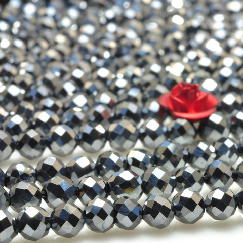 YesBeads Terahertz ore stone faceted round loose beads wholesale gemstone jewelry making bracelet design 15"