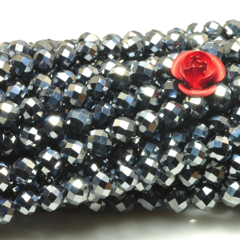 YesBeads Terahertz ore stone faceted round loose beads wholesale gemstone jewelry making bracelet design 15"