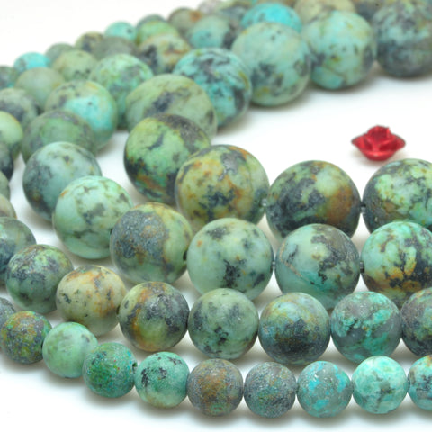Natural African turquoise matte round loose beads green gemstones wholesale jewelry making 6mm-12mm 15"