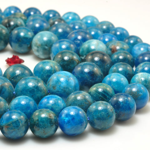 YesBeads Natural blue apatite gemstones smooth round loose beads wholesale jewelry making 6mm-12mm 15"