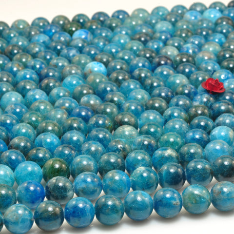 YesBeads Natural blue apatite gemstones smooth round loose beads wholesale jewelry making 6mm-12mm 15"