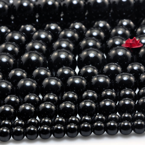 Natural black tourmaline gemstone smooth round loose beads wholesale jewelry making bracelet necklace diy