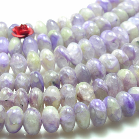 YesBeads Natural Charoite gemstone smooth rondelle loose beads wholesale purple charoite jewelry making 5x8mm 15"