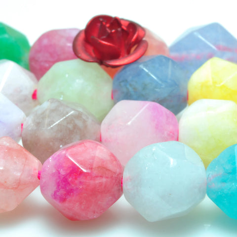 YesBeads Alabaster stone star cut faceted nugget loose beads mixed rainbow gemstone wholesale jewelry making 15''