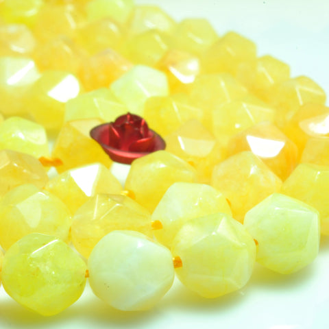 YesBeads Alabaster stone star cut faceted nugget loose beads yellow gemstone wholesale jewelry making bracelet design 15''