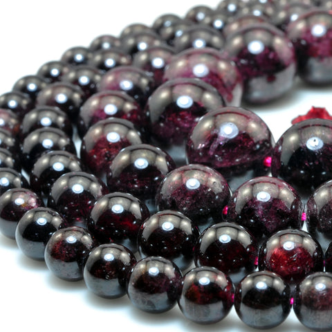 YesBeads Natural red garnet smooth round loose beads gemstone wholesale jewelry making 15"