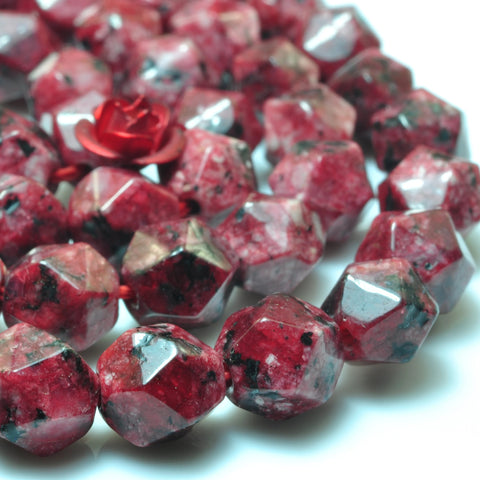 YesBeads Alabaster stone star cut faceted nugget loose beads dark red gemstone wholesale jewelry making 15''