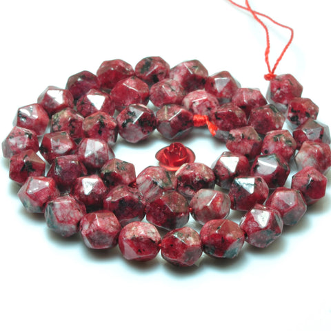 YesBeads Alabaster stone star cut faceted nugget loose beads dark red gemstone wholesale jewelry making 15''