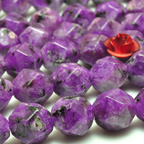 YesBeads Alabaster stone star cut faceted nugget loose beads purple gemstone wholesale jewelry making 15"