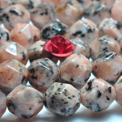 YesBeads Alabaster stone star cut faceted nugget loose beads pink gemstone wholesale jewelry making 15''