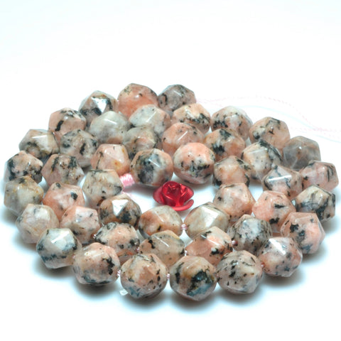 YesBeads Alabaster stone star cut faceted nugget loose beads pink gemstone wholesale jewelry making 15''