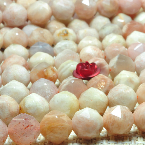 YesBeads Natural Sunstone gemstone diamond cut faceted round loose beads wholesale jewelry making 15"