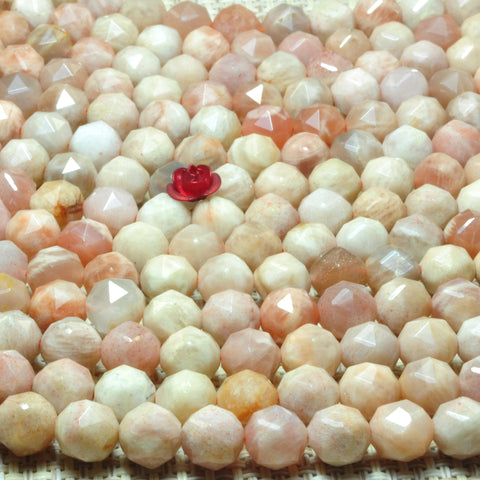 YesBeads Natural Sunstone gemstone diamond cut faceted round loose beads wholesale jewelry making 15"