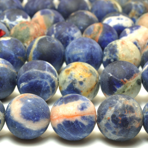 YesBeads Natural Orange Blue Sodalite matte round beads gemstone wholesale jewelry 6mm-10mm 15"