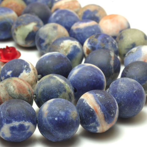 YesBeads Natural Orange Blue Sodalite matte round beads gemstone wholesale jewelry 6mm-10mm 15"