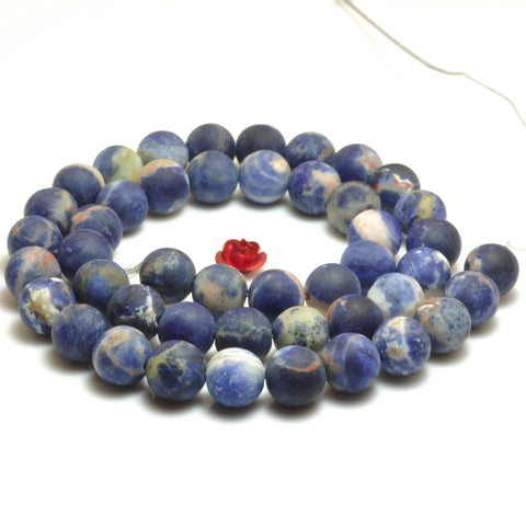 YesBeads Natural Orange Blue Sodalite matte round beads gemstone wholesale jewelry 6mm-10mm 15"