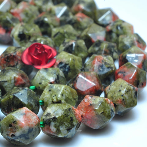 YesBeads Alabaster stone star cut faceted nugget loose beads green red gemstone wholesale jewelry making 14.5"