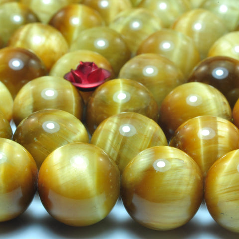 YesBeads natural Golden tiger eye gemstone smooth round loose beads yellow stone wholesale jewelry making 15"