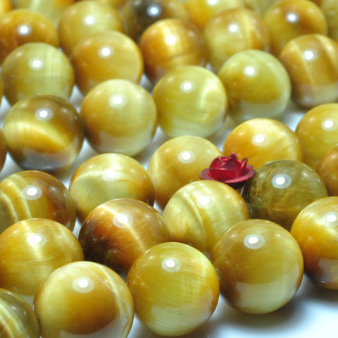 YesBeads natural Golden tiger eye gemstone smooth round loose beads yellow stone wholesale jewelry making 15"
