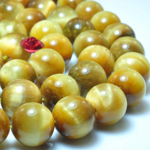 YesBeads natural Golden tiger eye gemstone smooth round loose beads yellow stone wholesale jewelry making 15"