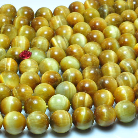 YesBeads natural Golden tiger eye gemstone smooth round loose beads yellow stone wholesale jewelry making 15"