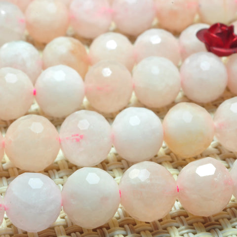 YesBeads natural pink morganite stone faceted loose round beads gemstone wholesale jewelry making 15''