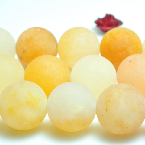 YesBeads natural Yellow Jade matte loose round beads wholesale gemstone jewelry making 15'' full strand