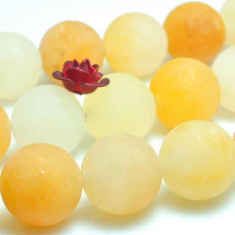 YesBeads natural Yellow Jade matte loose round beads wholesale gemstone jewelry making 15'' full strand