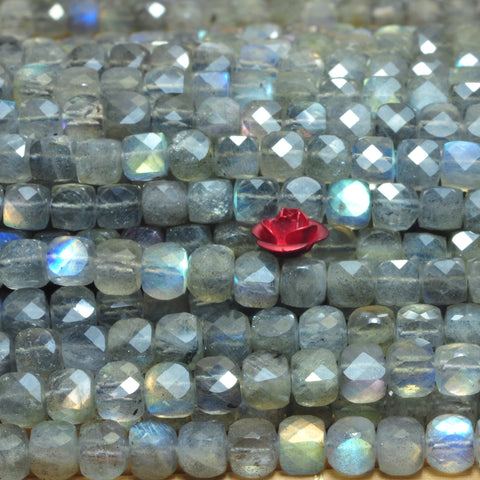YesBeads Natural Labradorite A grade faceted cube loose beads gray gemstone wholesale jewelry 15"