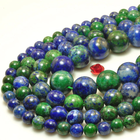 YesBeads Natural Azurite gemstone smooth round loose beads blue green stone wholesale jewelry making 6mm-12mm 15"