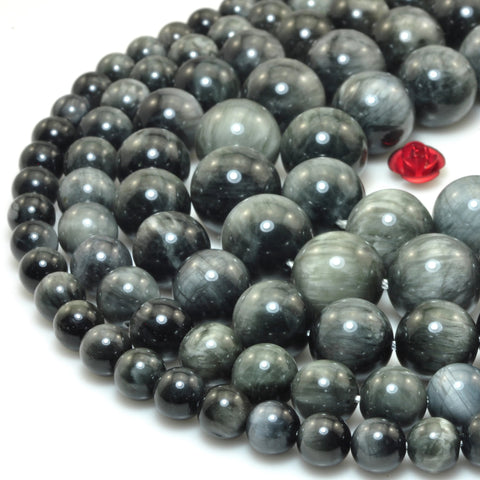 YesBeads Natural Hawk Eye Eagle Eye smooth round loose beads cats eye gemstone wholesale jewelry15"