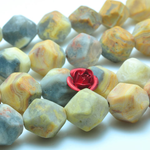 YesBeads Natural Mexican Crazy Lace Agate star cut matte faceted nugget beads gemstone 15"