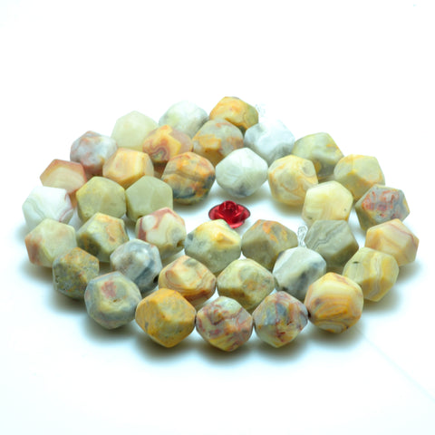 YesBeads Natural Mexican Crazy Lace Agate star cut matte faceted nugget beads gemstone 15"