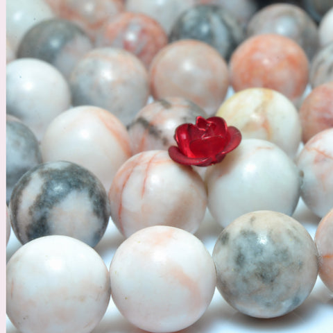 YesBeads Natural Pink Zebra Jasper A grade smooth round loose beads gemstone wholesale jewelry 15"