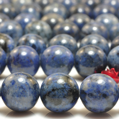 YesBeads Natural Blue Dumortierite gemstone smooth round loose beads wholesale jewelry making diy 15"