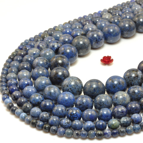 YesBeads Natural Blue Dumortierite gemstone smooth round loose beads wholesale jewelry making diy 15"