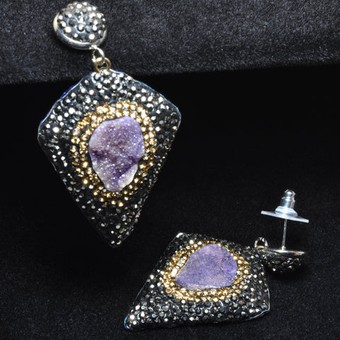 YesBeads Earrings Druzy quartz pave rhinestone crystal CZ bead stud dangle earrings cone shape jewelry